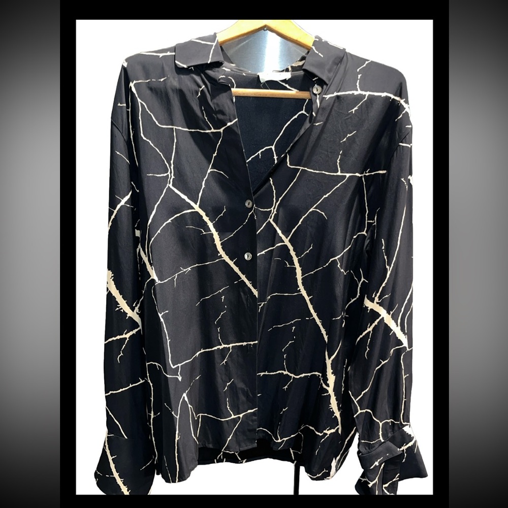Margon Milano Black Silk Blouse - EU 44 - Designer - Made In Italy - Metallic